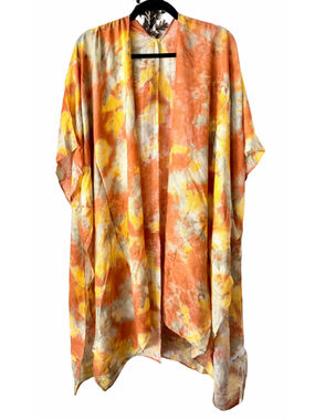 Women's One by Onedder Tie-Dye Kimono, One Size, Orange and Yellow